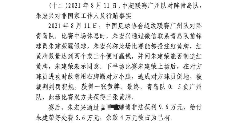 網(wǎng)傳判決書：青島球員朱建榮故意踢對(duì)方小腿，染黃收5.6萬(wàn)好處費(fèi)